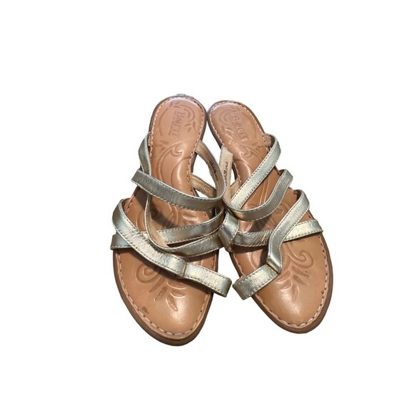 Born Soft Gold Metallic Multi Strap Slide Sandal Sz 8 - Picture 2 of 6